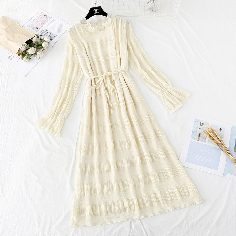 Women 2020 Spring Summer Pleated Beach Long Dress Black Vintage Party Ladies Dresses Korean Vestidos KJ5425 | Женская одежда