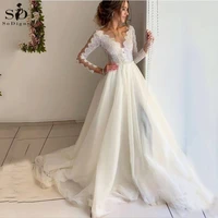 vestidos de novia 2022 a line wedding dresses v neck long sleeves bridal dress lace princess wedding gowns with belt plus size