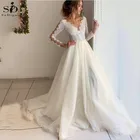 Женское свадебное платье It's yiiya, белое кружевное платье трапециевидной формы с V-образным вырезом и длинными рукавами на лето 2022