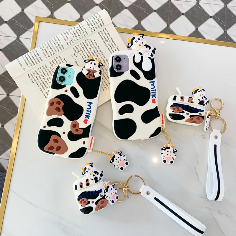 

Чехол для Airpods Pro с 3d-изображением милой молочной коровы, силиконовый мягкий чехол для Apple Air pods 1, 2, 3, чехол для беспроводных наушников, зарядн...