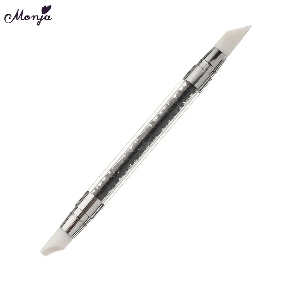 Monja двухсторонняя кисть со стразами и кристаллами для дизайна ногтей силиконовая