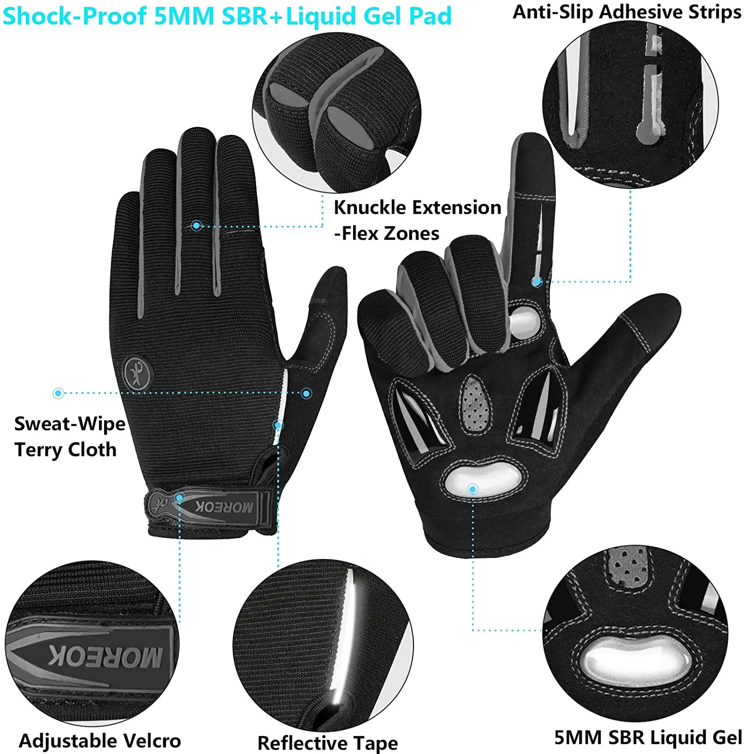 Велосипедные перчатки MOREOK зимние велосипедные с закрытыми пальцами 5 мм SBR +