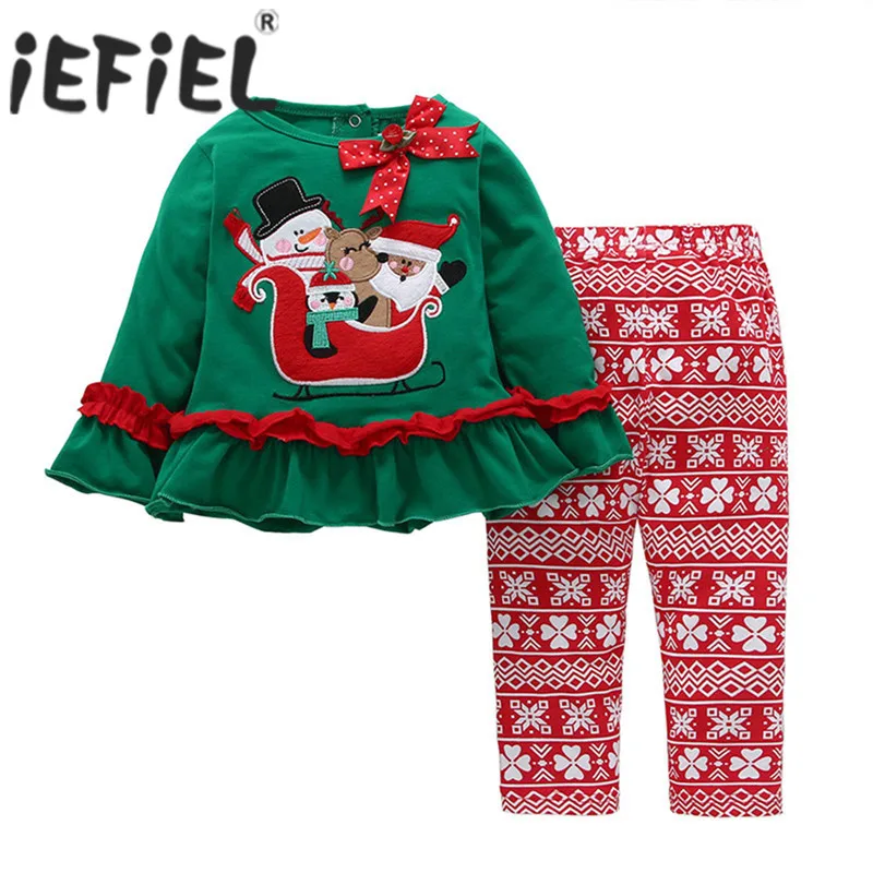 

2020 New Fashion Christmas Baby Girls Clothes Autumn Winter Cotton Long Sleeves Santa Top and Pants Infant Newborn Clothing