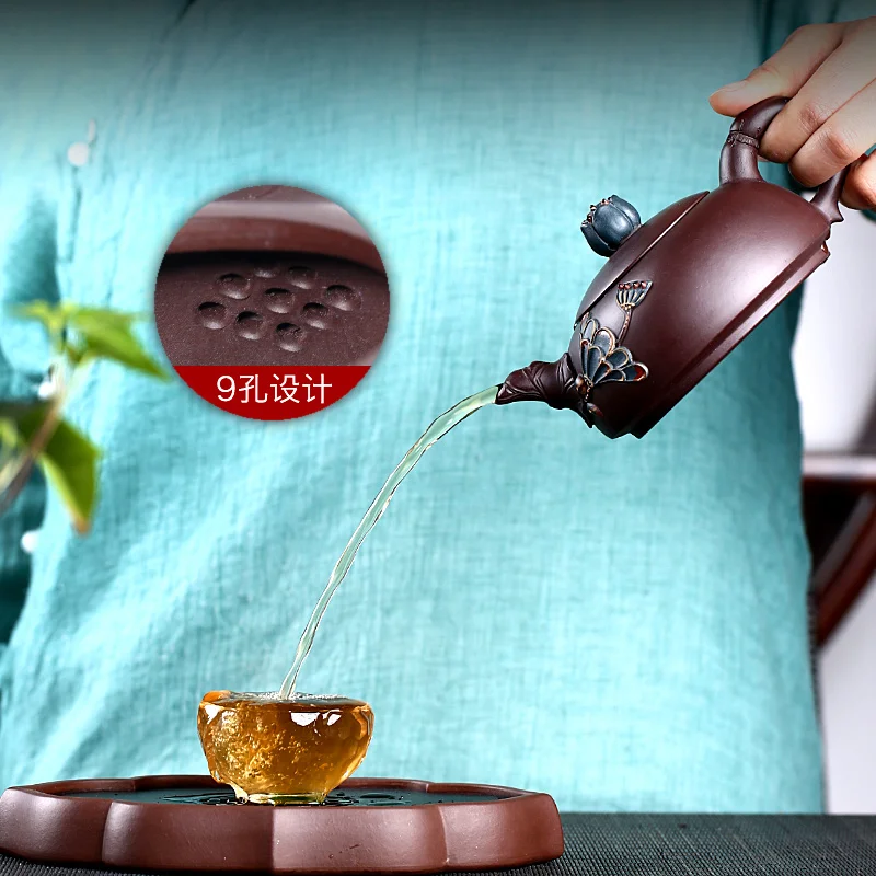 

clay teapot handmade teapot raw material purple clay teapot household tea set lotus half moon teapot changyuehong