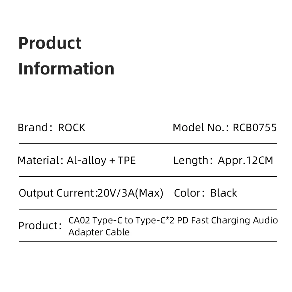 ROCK 2 в 1 двойной разъем type-C адаптер 60 Вт PD 3A Быстрая зарядка USB C наушники Aux разделитель для аудиокабеля конвертер для мобильных телефонов