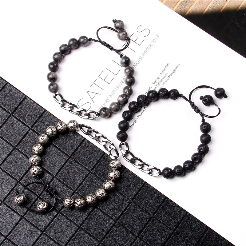 

Chain Bracelets For Men Vintage Braid Adjustable Bracelets Rejuvenate Mineral Labradorite Stone Beads Bangle Women Woven Jewelry