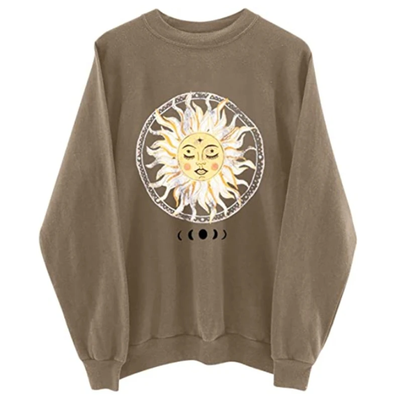 Женский Повседневный свитшот с длинным рукавом и круглым вырезом винтажный