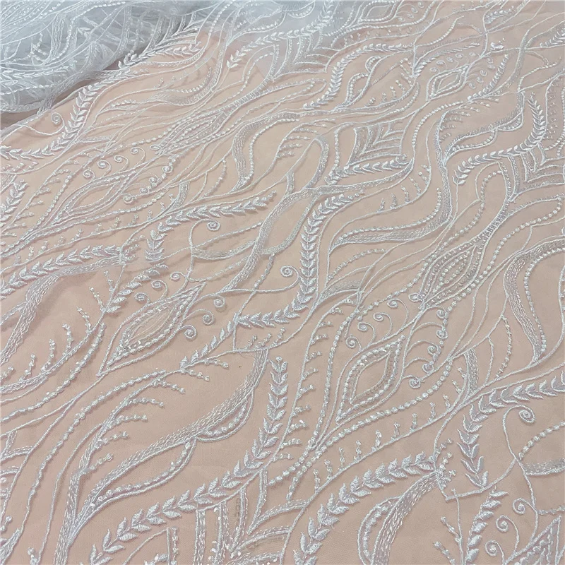 Тюль белого цвета кружевная ткань с вышивкой для рукоделия свадебного платья