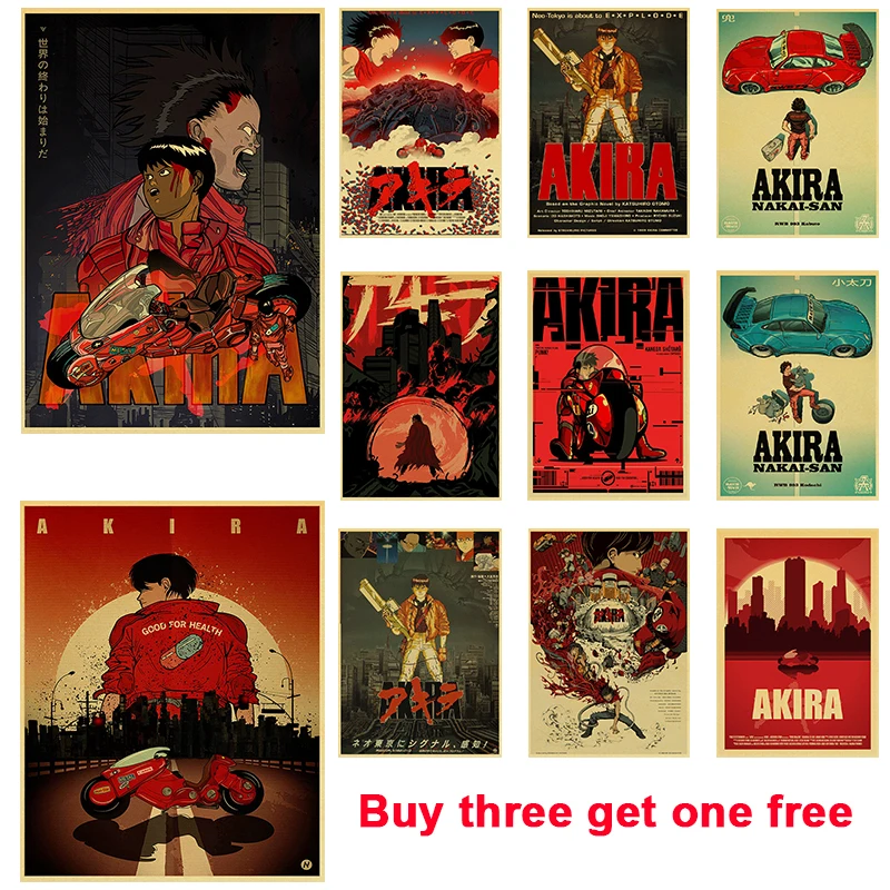 Японское популярное аниме-постер Akira из крафт-бумаги для комнаты декоративная