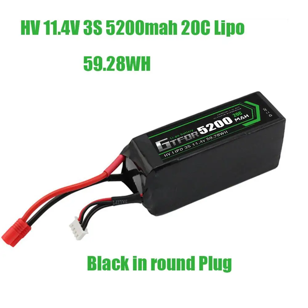 GTFDR батарея lipo 2S 7,4 V 10000mah 60C 120C HV 3S 11,4 V 5200mah 20C 40C для радиоуправляемого автомобиля дрона FPV Walkera QR X350 PRO квадрокоптера - Цвет: 1PCS5200mahBlack