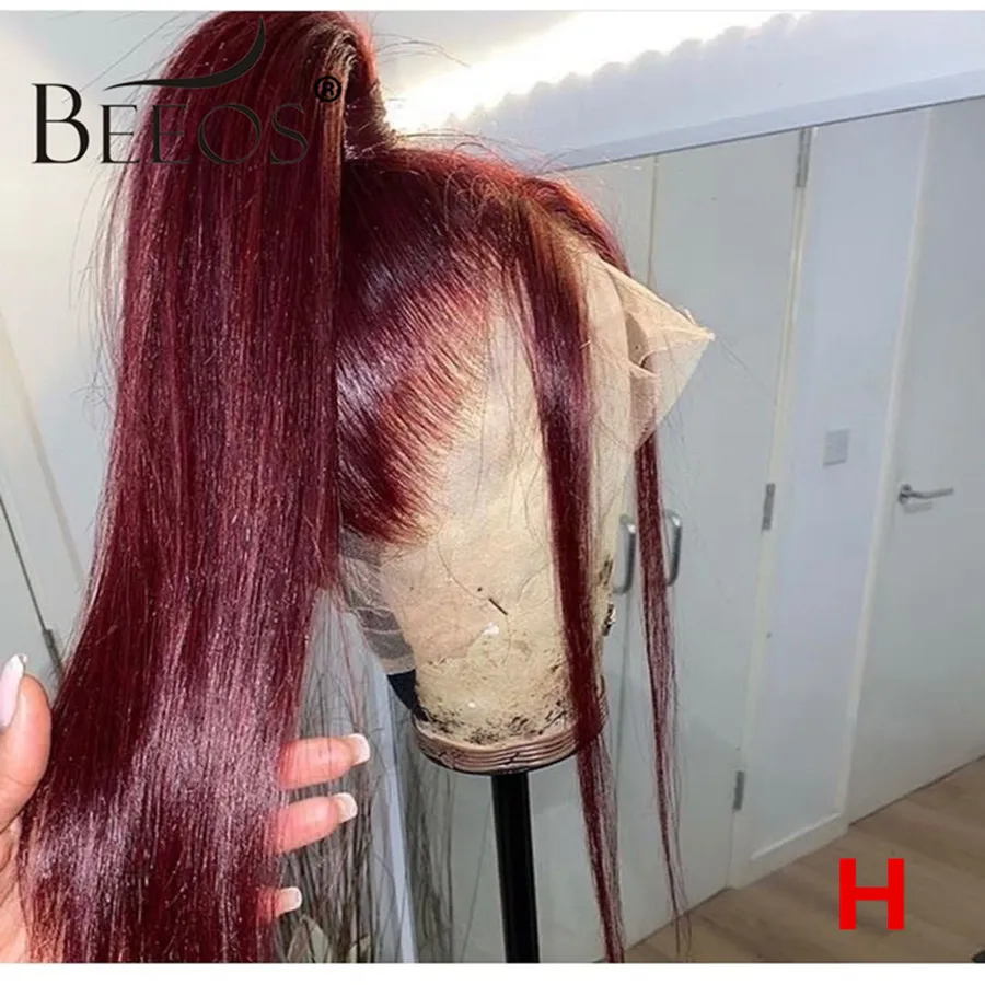 Бордовые прямые 360 человеческие волосы на сетке спереди парики 99J цветные 150%