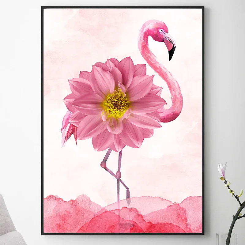 

Diamond Embroidery Mosaic Painting Cross Stitch Full Pink Flamingo Flower Entrance Vertical Version DIY 5D Sale Decoration Gift