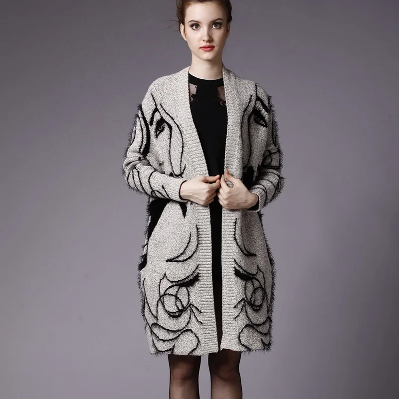 Осенне зимний свободный длинный кардиган с рукавом летучая мышь свитер куртка