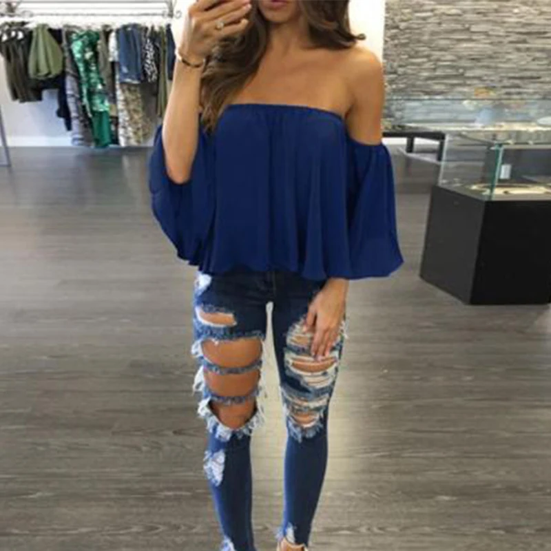 

Summer Blusas Mujer Sexy Off The Shoulder Butterfly Sleeve Women Boho Chiffon Shirts Cool Beach Blouses Tops Summer Blouse