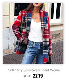 Sollinarry, модное осеннее пальто с зубчатыми лацканами, куртки, женские свободные клетчатые пальто на пуговицах с карманами, женские повседневные Куртки Оверсайз