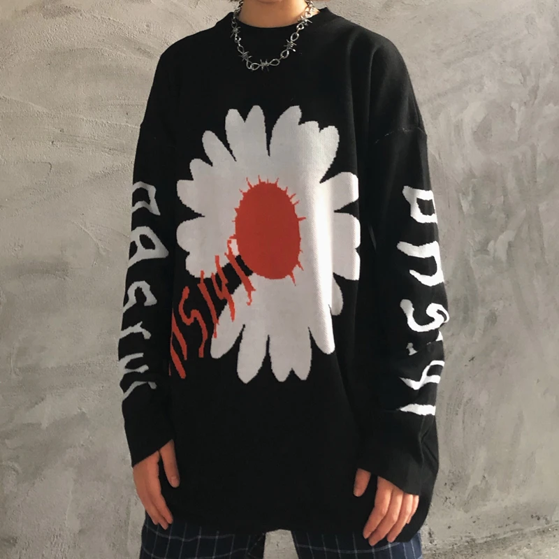 

Winter Korean Version of Ins Trend Knitted Sweater Jacket Loose Men and Women High Street Dark Retro Chrysanthemum Jacquard