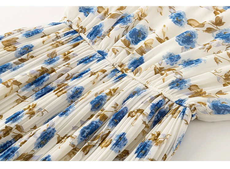 Hebe&Eos New Autumn Elegant Chiffon Dress 2021 Vintage Floral Print Boho Dress Woman Long Sleeves Pleated Midi Dresses Vestidos