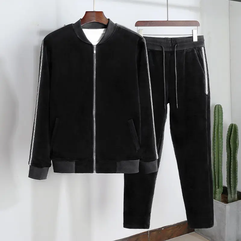 Double-sided Gold Velvet Men's Casual Sports Suit Autumn and Winter Sweater Men's Plus Velvet Thick Warm Suit