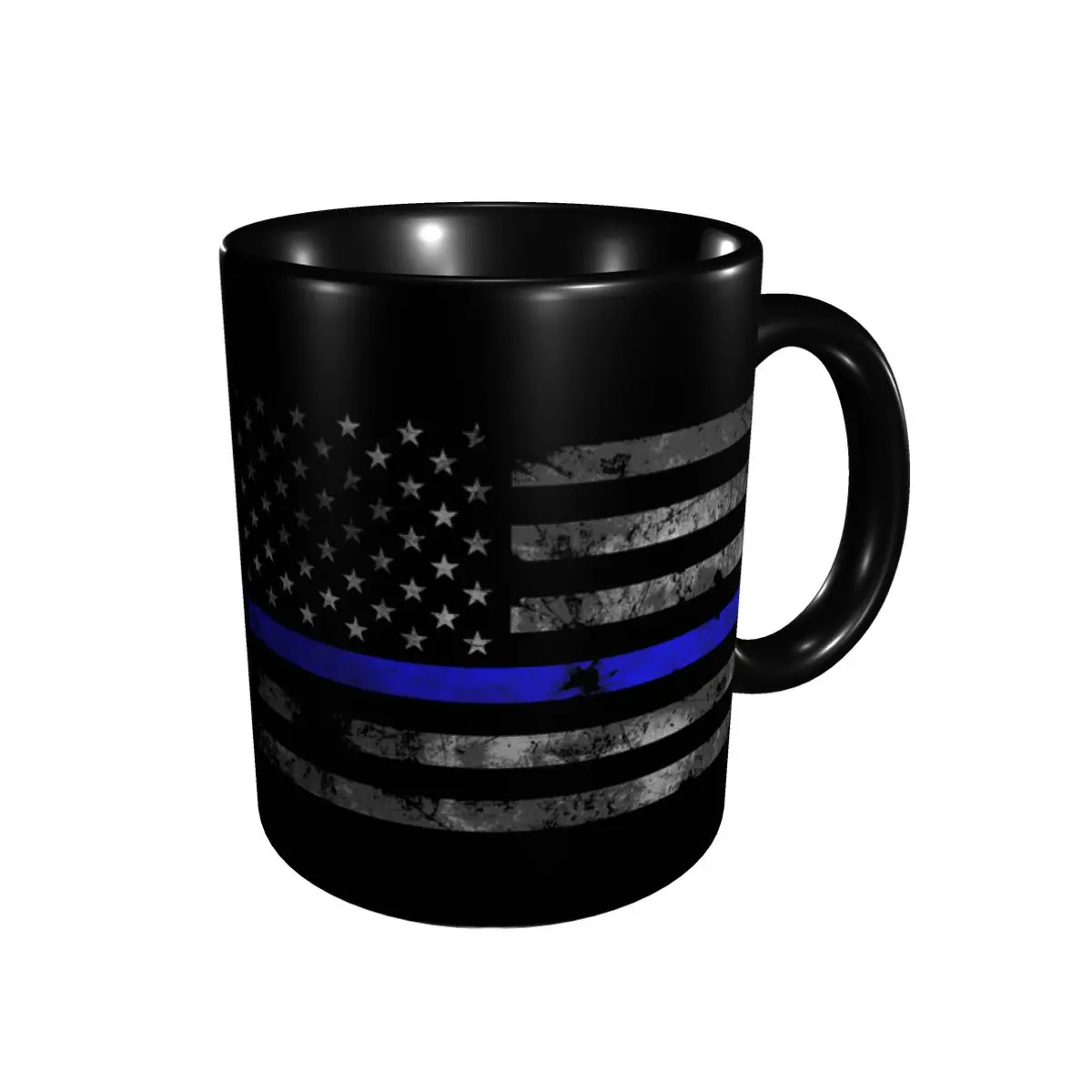 Глянцевая керамическая кофейная кружка с американским флагом тонкая синяя линия