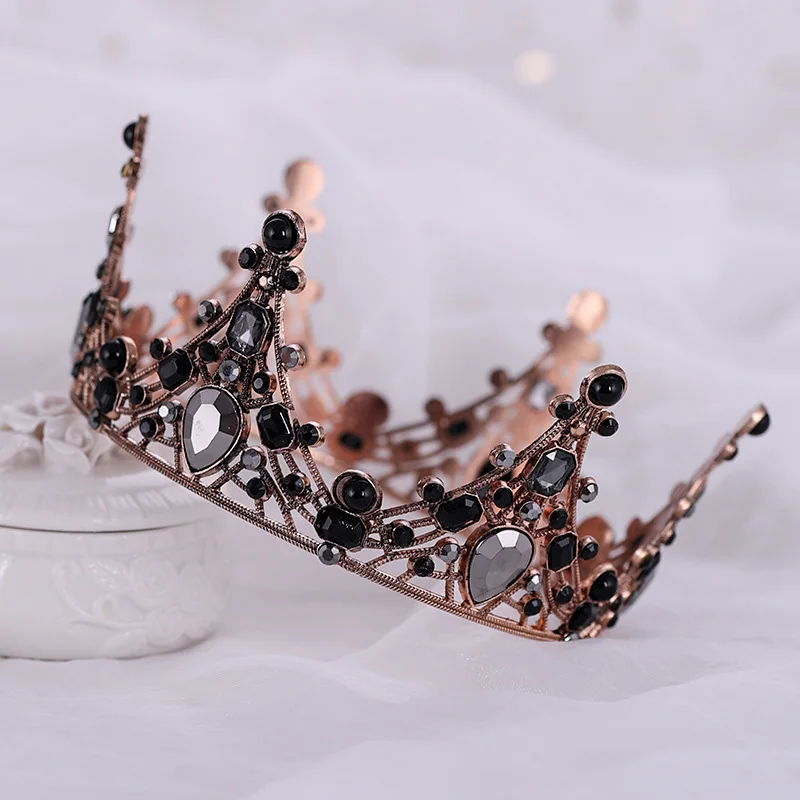 FORSEVEN Винтаж барокко черный бисер диадемы Короны королевская королева повязка на голову для женщин невесты Свадебная вечеринка украшения для волос