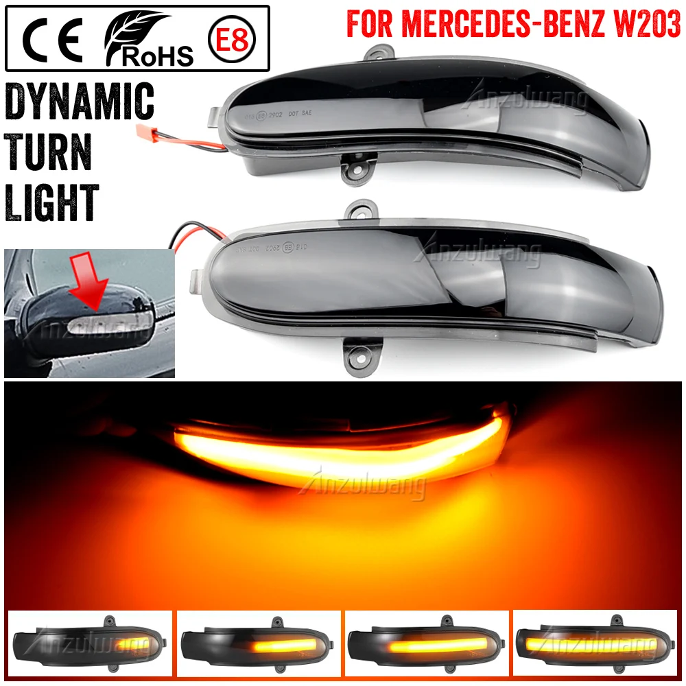 

2pcs For Mercedes Benz C Class W203 S203 CL203 2001-2007 Dynamic Turn Signal LED Side Mirror Indicator Blinker Sequential Light