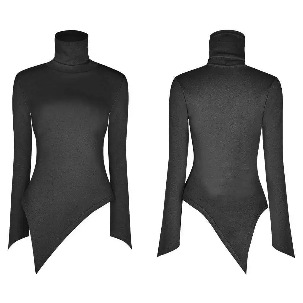 Панк рейв Женская готика водолазка тонкий облегающий нерегулярные Kitted Топы OPM