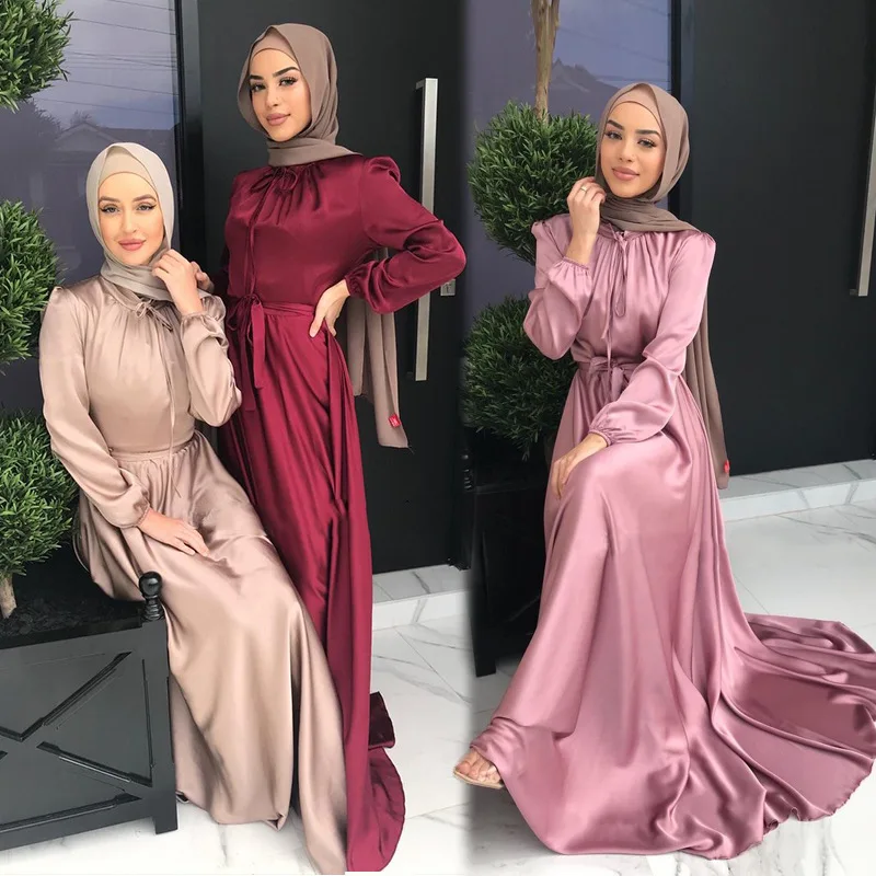 Дубай Abaya Турция мусульманское модное платье для женщин высококачественные атласные Abayas Женские Элегантные платья Caftan Исламская одежда 2021