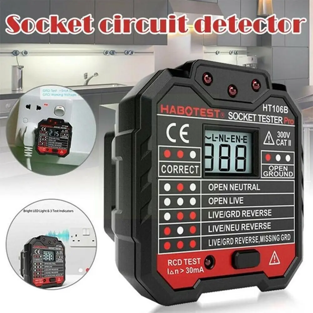 

1pcs Ht106 Socket Tester Pro Voltage Test Socket Us Eu Zero Plug With Phase Lcd Line Check Display Plug Ground Polarity K1z9