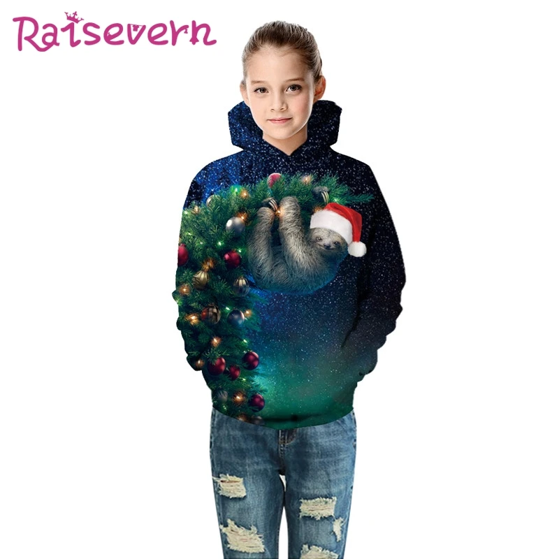 Raisvern/Детские толстовки с капюшоном с 3D-принтом животных; рождественское пальто с капюшоном с принтом унисекс; толстовки для мальчиков и девочек; куртки; коллекция года; Рождество