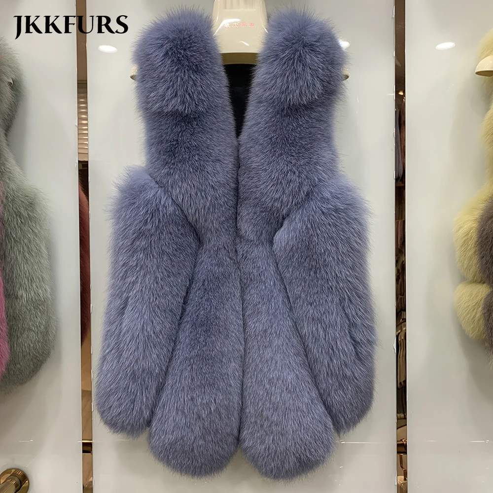 Женский меховой жилет зимняя модная длинная безрукавка из натурального Лисьего