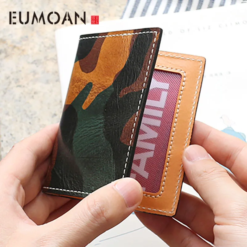 Тонкая сумка для карт ручной работы из воловьей кожи камуфляжная упаковка