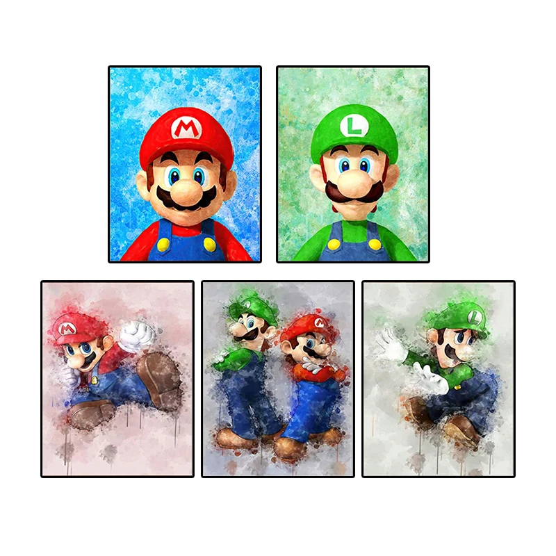 

Super Mario Cartoon Anime Canvas Painting Powder Cuddly Brothers Game Wall Poster Print Mural Picture Children's Room Home Decor