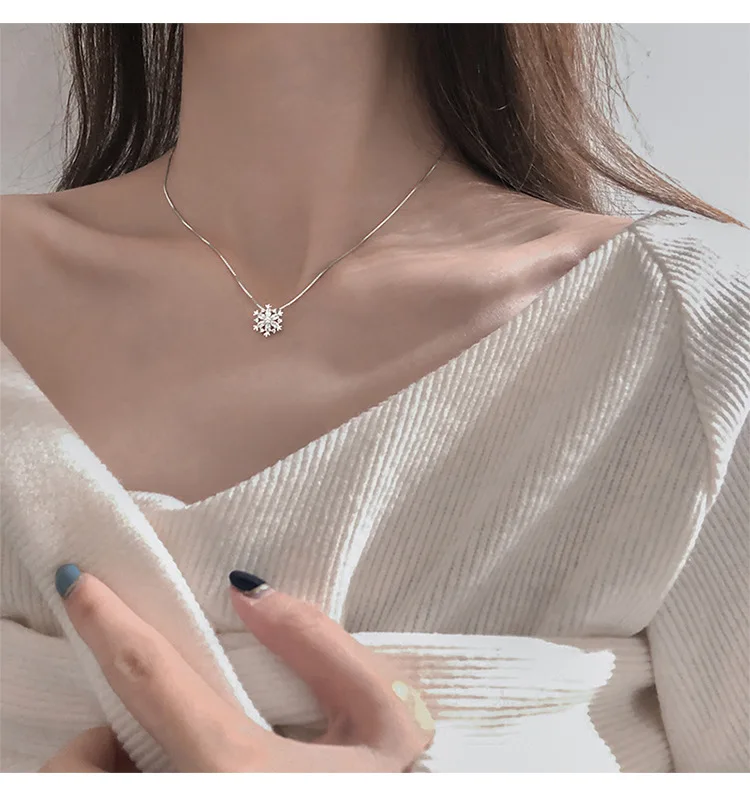 Женское зимнее модное свадебное ожерелье цепочка с кристаллами до ключиц подвеской в виде снежинки для