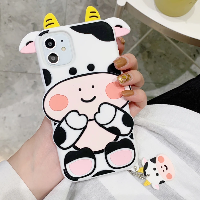 Милый мультяшный 3D чехол для телефона с молочной коровой iPhone 12 Mini 11 Pro XS Max XR Kawaii