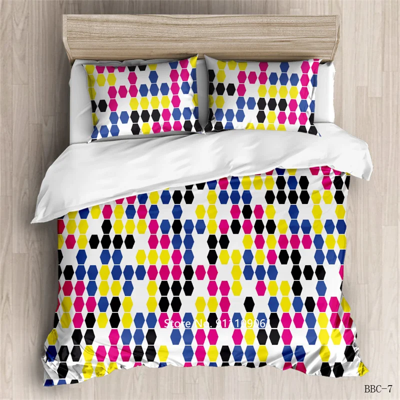 

Stylish Multicolor Block Patchwork Bedding Double Queen Large Size Adult Room Decoration Plush Down Quilt Covers and Pillowcases