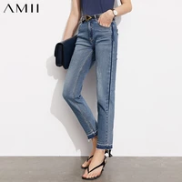 amii minimalism summer new fashion jeans for women causal cotton high waist straight patchwork streetwear womens pants 12047501