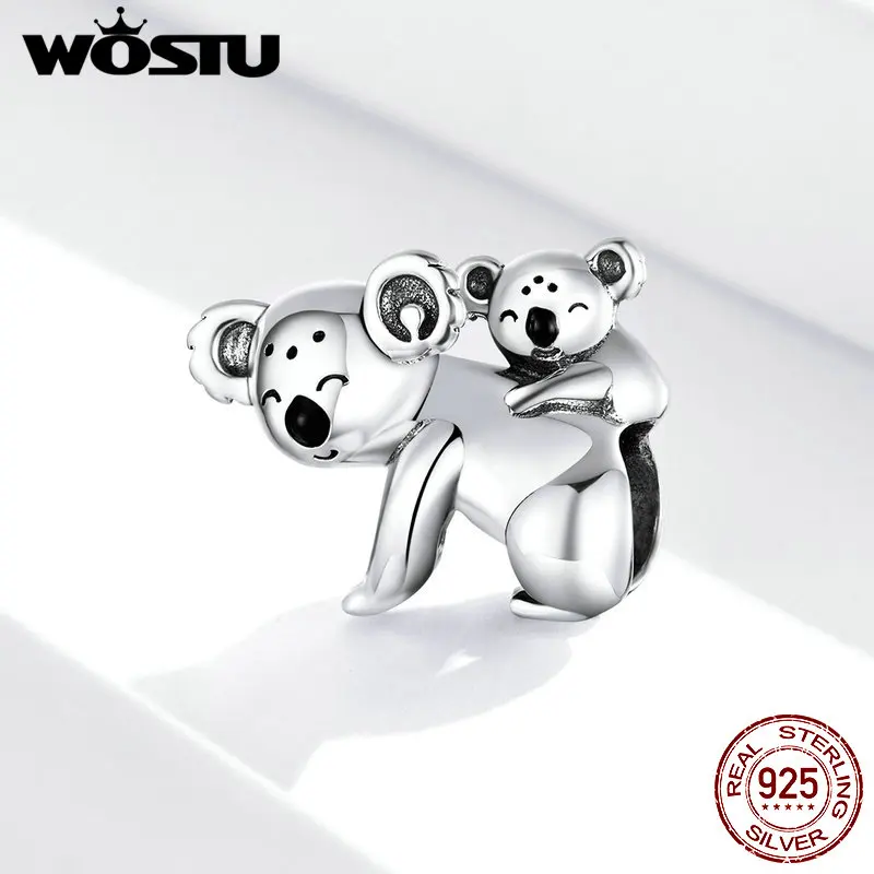 Wostu 925 стерлингового серебра Шарм &amp бисера Koala Baby и мама металлические бусины для
