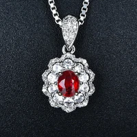 925 silver new fashion exquisite temperament simulation red tourmaline pendant women full diamond necklace women luxury jewelry