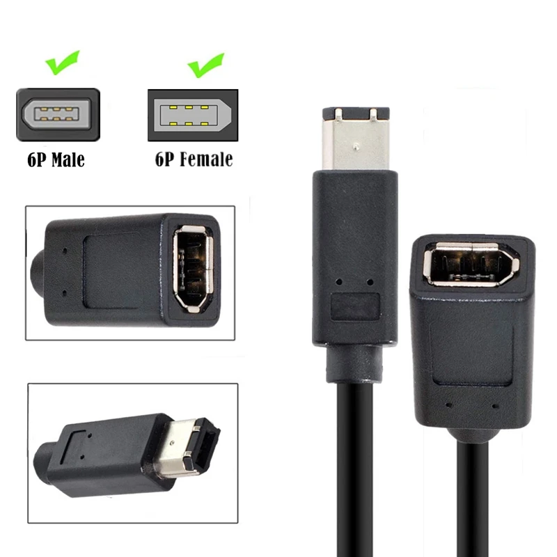 

Black IEEE 1394 Cable 1394 6Pin Female To 1394b 6Pin Male Firewire 400 To 400 Male To Female Extension Short Cable 20cm