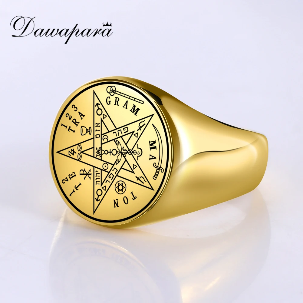 

Dawapara Vintage Tetragrammaton Viking Rings Wahyeh Magical Blessed Pentagram of Solomon Amulet Stainless Steel Punk Ring