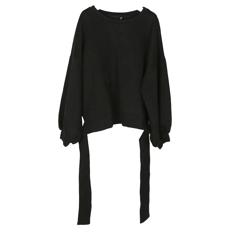 

Women Gothic Hoodies 2020 Spring Autumn Long Lantern Sleeve O-neck Bow Lace Up Cotton Japan Sweet Sweatshirts Loose Streetwear
