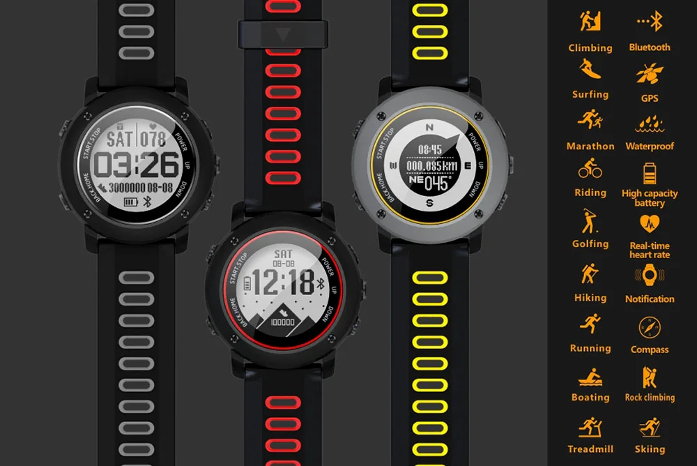 Uwear Professional IP68 Sport Watch UW90C Stainless Steel Smart Watch Bluetooth 4.2 GPS Heart Rate Running Hiking Swimming