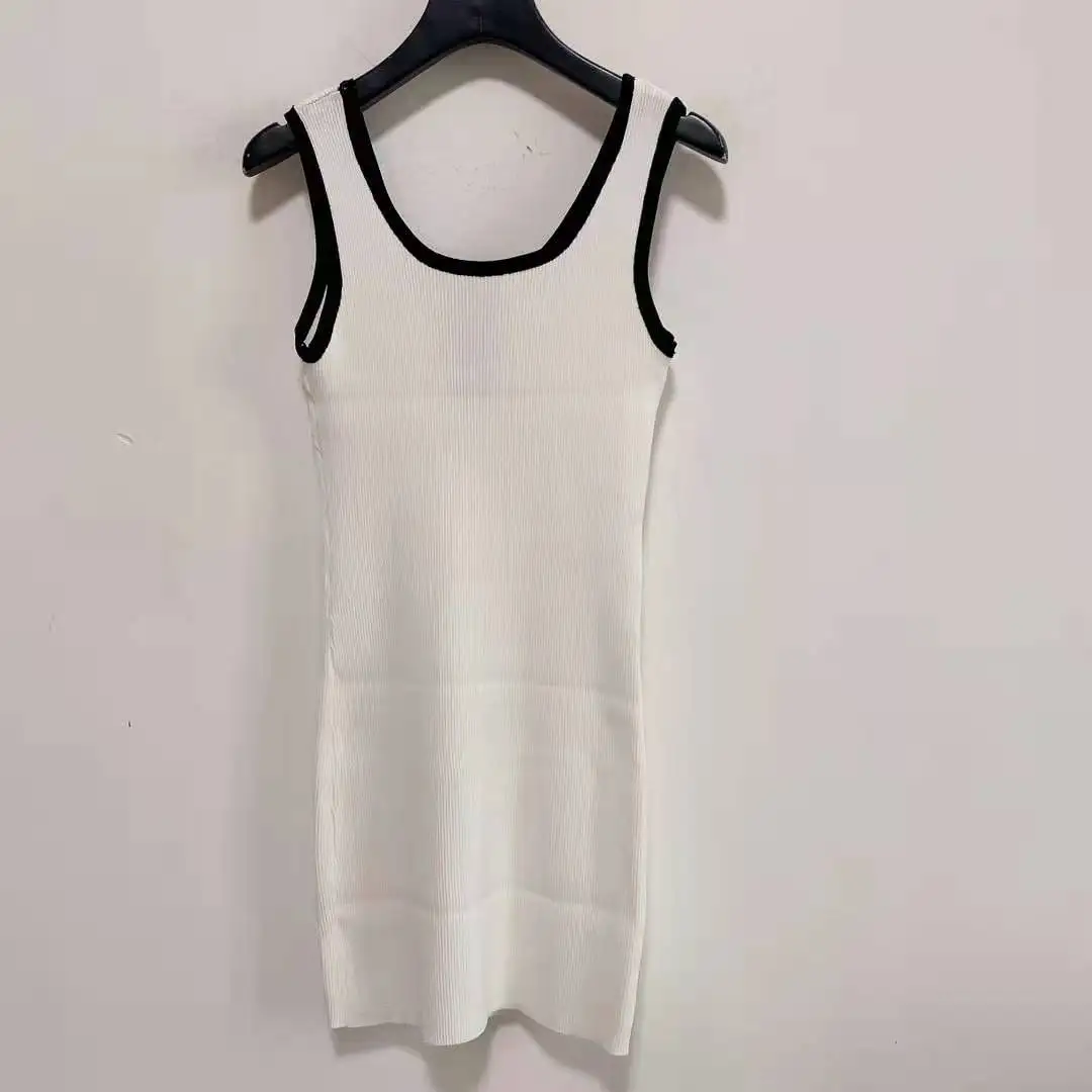 

Round-Neck Mini Dresses Single Breasted Embroid Elastic Knitted Sexy Sleeveless Summer New Elegant Dress