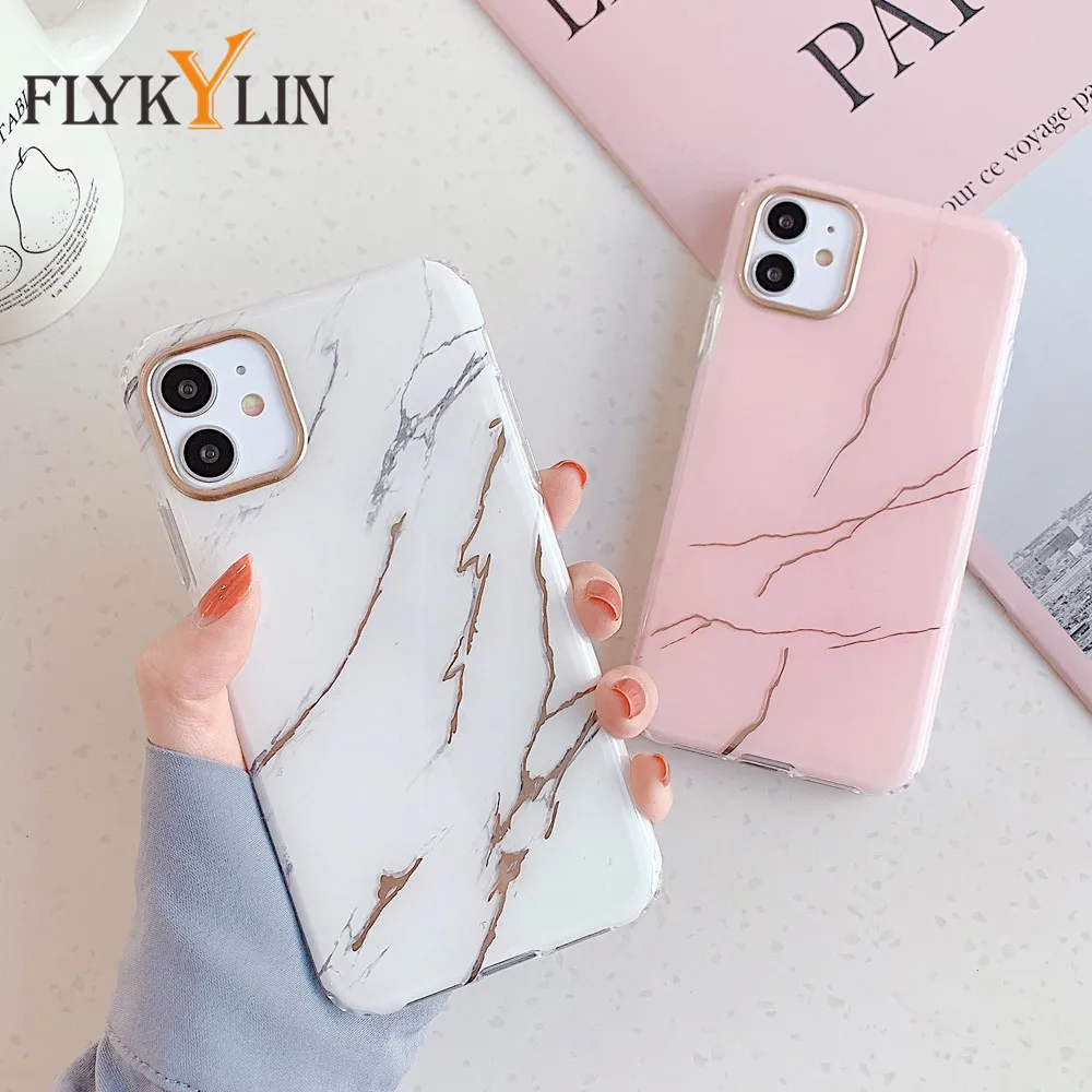 FLYKYLIN бронзирующий золотой мраморный чехол для телефона iPhone SE 2020 11 Pro XR X XS Max мягкий