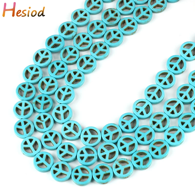 

Hesiod 15mm Green Color Peace Mark Stone Beads Round Spacer Loose Beads For Jewelry Handmade DIY Charm Bracelet