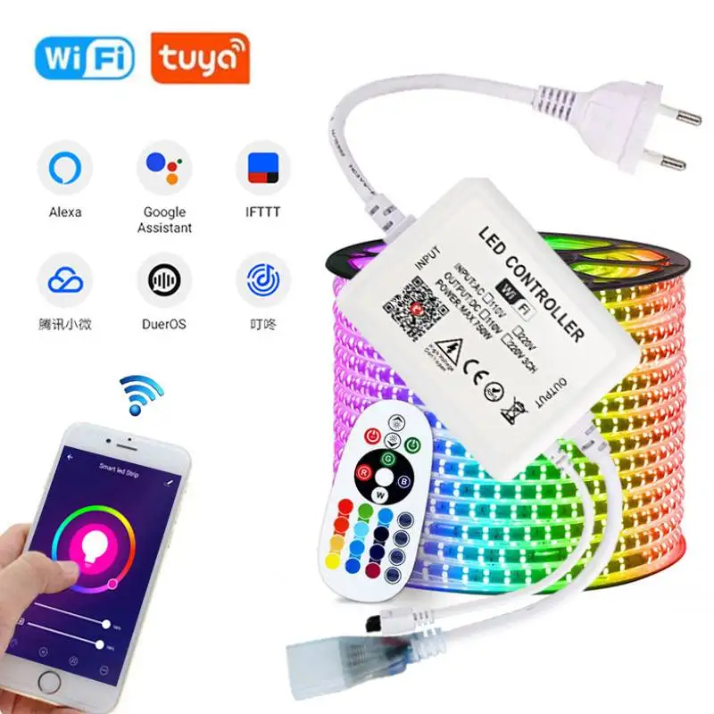 

Светодиодная лента 220 В, цветсветильник световые полосы RGB для потолочного светильника, гибкая светодиодная лента 5050 SMD, водонепроницаемая у...