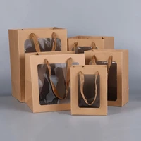 10pcs kraft paper bags with transparent window gifts packaging bag for wedding home party takeaway package bag shopping bag