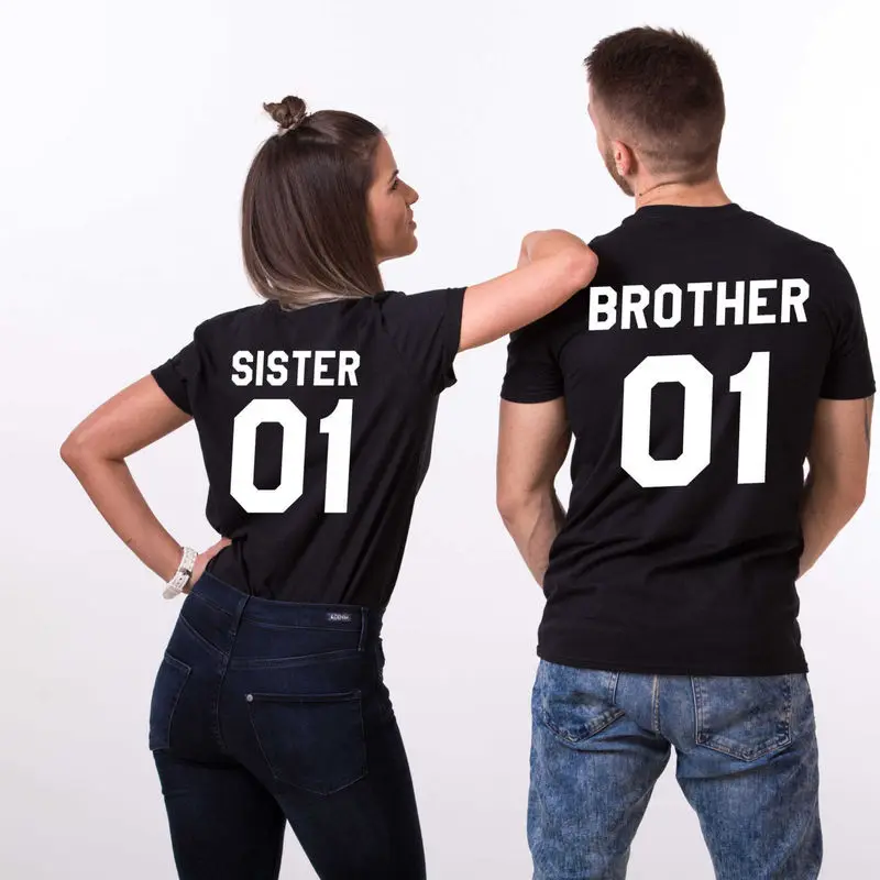 Футболка с надписью Brother Sister Женская свободная футболка коротким рукавом и