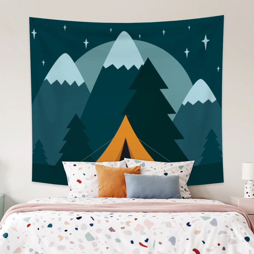 

Laeacco Fashion Tapestry Cartoon Simplicity Art Forest Night Starry Sky Wall Hangings Home Living Room Bedroom Decor Polyester