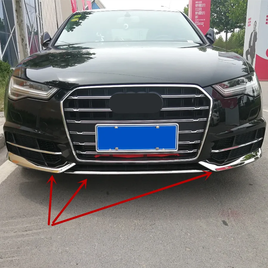 На передний бампер для автомобильного стайлинга декоративная накладка наклейки 3 шт. для Audi A6 C7 Нержавеющая сталь внешние авто аксессуары